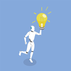 3D Isometric Flat Vector Illustration of Innovative Business Idea, Artificial Intelligence Generate Creative Solution