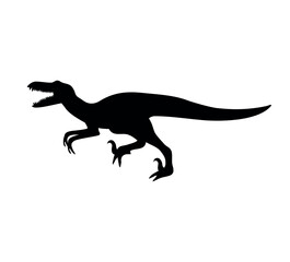 Vector hand drawn flat velociraptor dinosaur silhouette isolated on white background