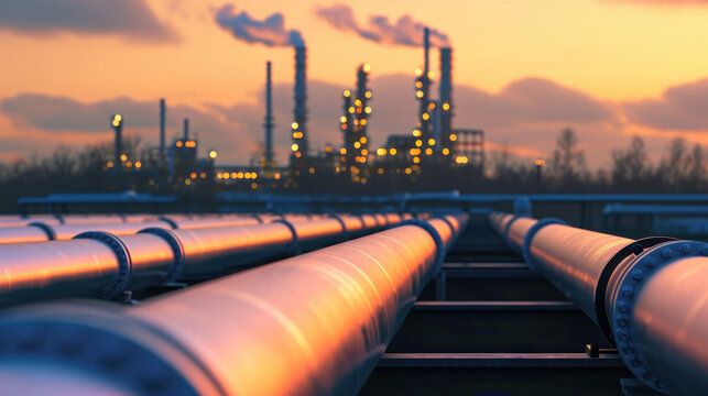 A large oil and gas pipeline in the midst of refining, with blurred background for added focus.