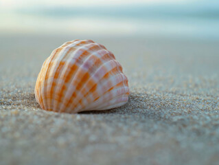 Fototapeta na wymiar Minimalist photo of a seashell on a sandy surface.