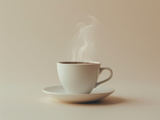 Obraz premium A Steaming Cup of Coffee on a Minimalist Saucer.