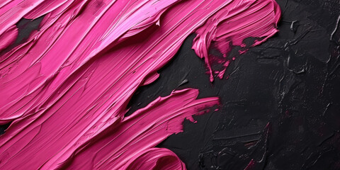 Pink brush strokes on a black background, oil paint, backdrop, banner.