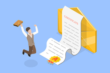 3D Isometric Flat Vector Illustration of Diploma Or Certificate Of Honor, Award or Recognition