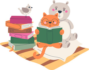 Bear And Cat Reading Books