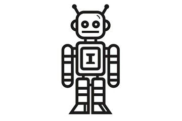 An intricately sketched robot, exuding a playful cartoon charm with its simplistic yet powerful design, captured in bold black and white lines that symbolize its technological prowess and evoke a sen