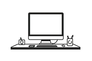 A sleek computer sits atop a desk, its screen displaying a beautiful design, while a hand-drawn sketch and text are waiting to be brought to life by its output device