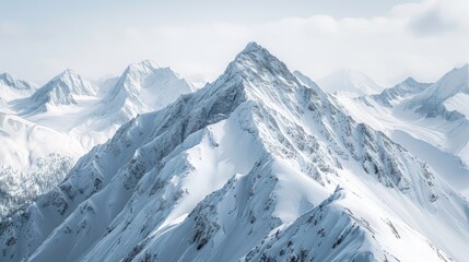 (Mountain majesty) Grand mountain peaks covered in snow, awe-inspiring and majestic