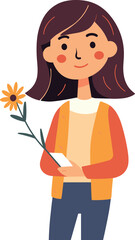 A smiling girl with a flower in her hand looking happy in this vector illustration