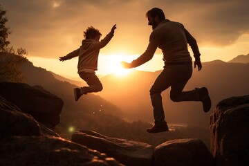 Celebrate the bond of love and trust between a father and child with this powerful silhouette photograph