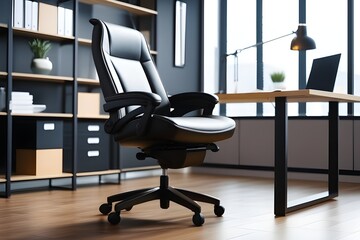 Work chair with office space background, background image, generative AI