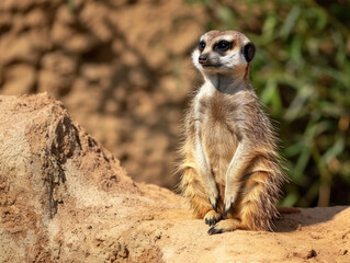 Portrait of a meerkat in its natural habitat.