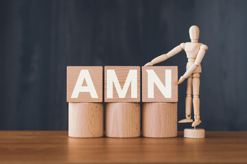 There is wood cube with the word AMN. It is an abbreviation for Artifical Mains Network as...