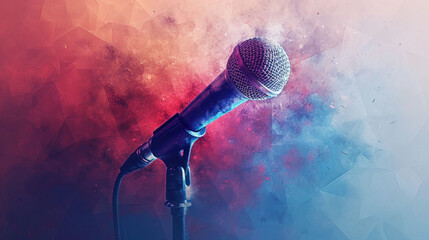 A dynamic microphone stands against a burst of colorful smoke, capturing the energetic essence of live performances.