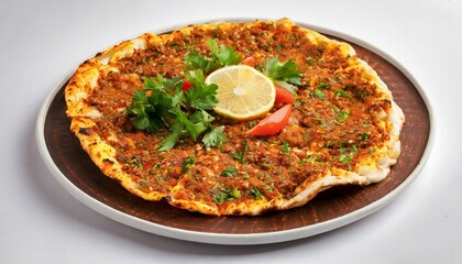 Delicious Turkish Lahmacun white background	
