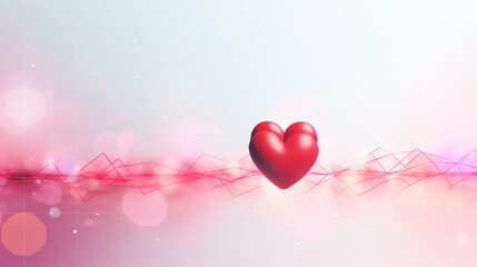 Glossy red heart floating over a pink gradient background with subtle geometric patterns, expressing health and love.