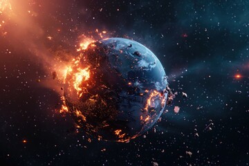 planet Earth being destroyed, view from space