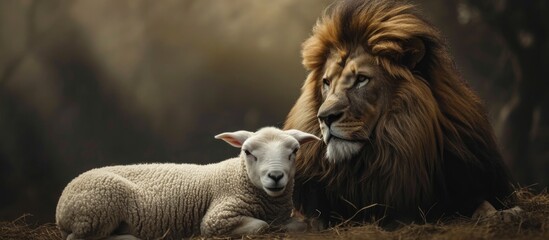 Messiah depicted as both gentle lamb and fierce lion. - obrazy, fototapety, plakaty