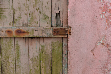 old wooden door, wooden window, old door, wooden door with window, simple door, pink door

