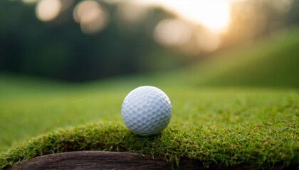 golf ball on pristine green grass, epitomizing precision and excellence in the sport of golf