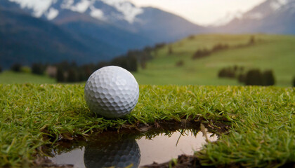 golf ball on pristine green grass, epitomizing precision and excellence in the sport of golf