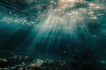 Fototapeta na wymiar The sparkling sun illuminates the serene underwater world, revealing its hidden beauty