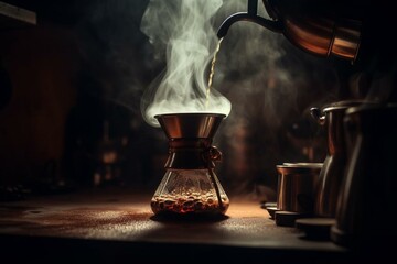 Coffee brewing on fire. Generative AI - obrazy, fototapety, plakaty