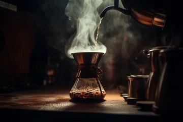 Fotobehang Coffee brewing on fire. Generative AI © Ethan