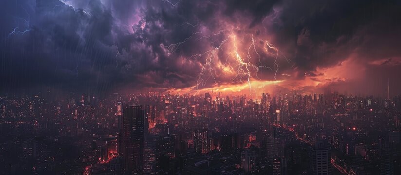 Nocturnal city thunderstorm.