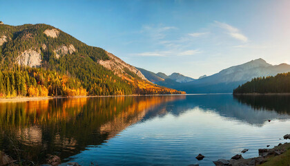 autumn sunset over Donner Lake, reflecting the stunning mountain panorama – a captivating blend of nature's beauty and seasonal transitions