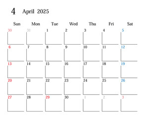 2025年4月、日本のカレンダー - obrazy, fototapety, plakaty