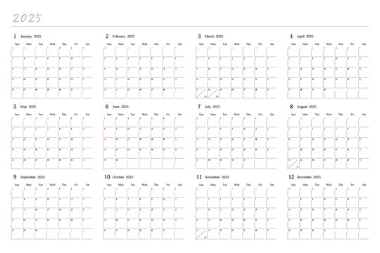 2025年日本の年間カレンダー	