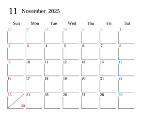 2025年11月、日本のカレンダー