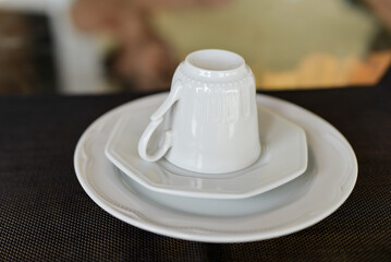 cup of coffee, cup of coffee on a table, close up of china set, china set, white porcelain plates and cups, glass plates and cups, plates and cups, table set

