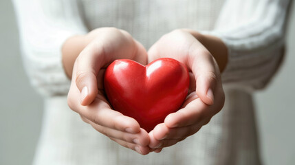 Hands holding heart, valentine`s day and charity symbol 