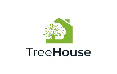 negative space simple tree house logo design