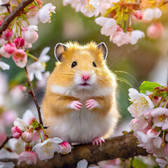 ハムスターと満開の桜