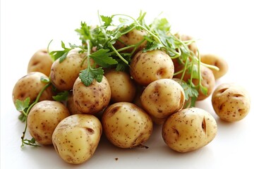 Organized freshly harvested potatoes on a clean white background for culinary presentation