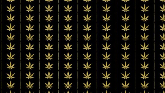 Rows of golden cannabis leaves