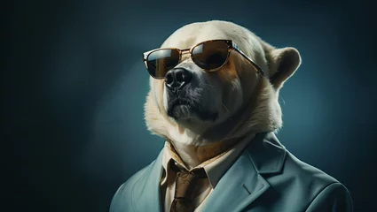 Foto op Canvas polar bear wearing suit and sunglasses © akarawit