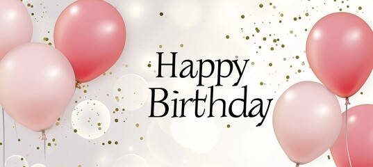 Elegant golden balloons birthday card with magical bokeh, sparkles, and the text  happy birthday