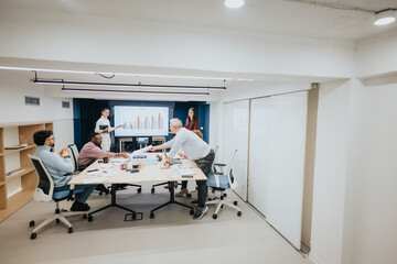 Business professionals collaborating in a dynamic work environment. Business education or training concept.