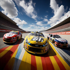 Racing sport car in circuit, supercar race champion, fast drive speed road, automotive motorsport championship.