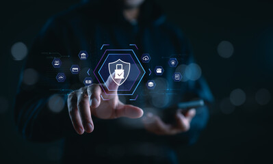 Cybersecurity concept, cyber secure digital information, user privacy security and encryption, secure internet access network technology and cybernetics, screen padlock icon, privacy, safety, protect