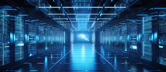 Server room with computers for TV, IP communication, and internet.