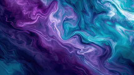 Obraz premium Fluid Dynamics: A background with fluid-like patterns and swirls in shades of purple and teal, resembling the movement of fluids