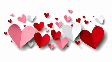Paper cut hearts in red, pink and white on a neutral background for weddings, cards, valentine's day, holiday background.  