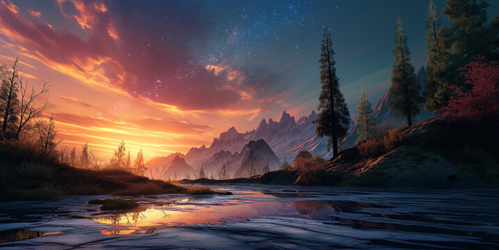 Sternenhimmel &uuml;ber der Abendd&auml;mmerung.