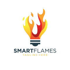 Bulb with Flames Logo Design. Simple and Modern. Vector illustration