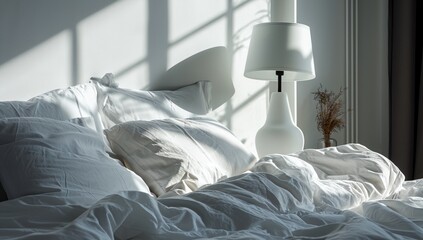 Fototapeta na wymiar a bed with a white comforter