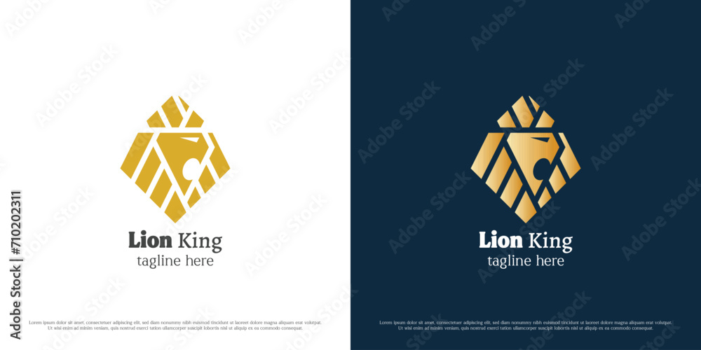 Wall mural lion king logo design illustration. silhouette of wild animal jungle jungle crown lion head roaring  - Wall murals